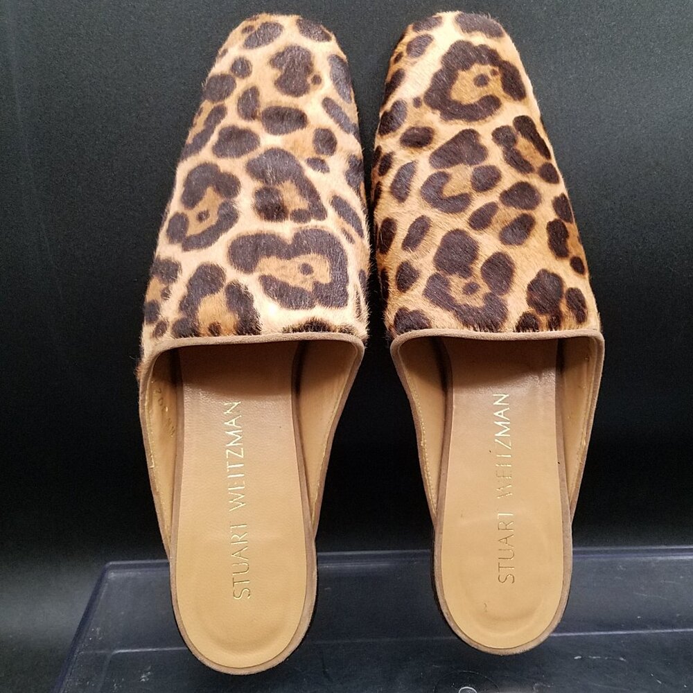 Stuart Weitzman Pipemulearky Calf-Hair Flat Mule Leopard Print Size 7N–Pre-Owned